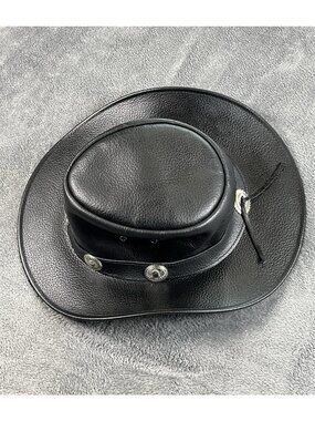American Bison Leather Hat Men's Large Black Western Drifter Cowboy